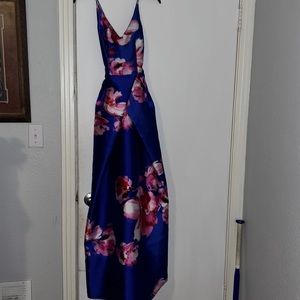 Blue with pink flowers a-line dress